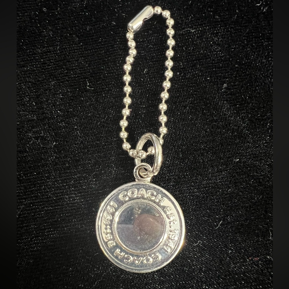 Coach Silver Tone Metal Round Medallion Hang Tag Purse Charm